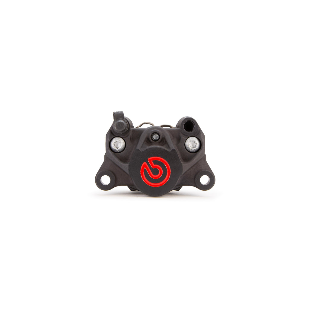 Brembo P2 34mm rear caliper, Black with red logo, left bleeder