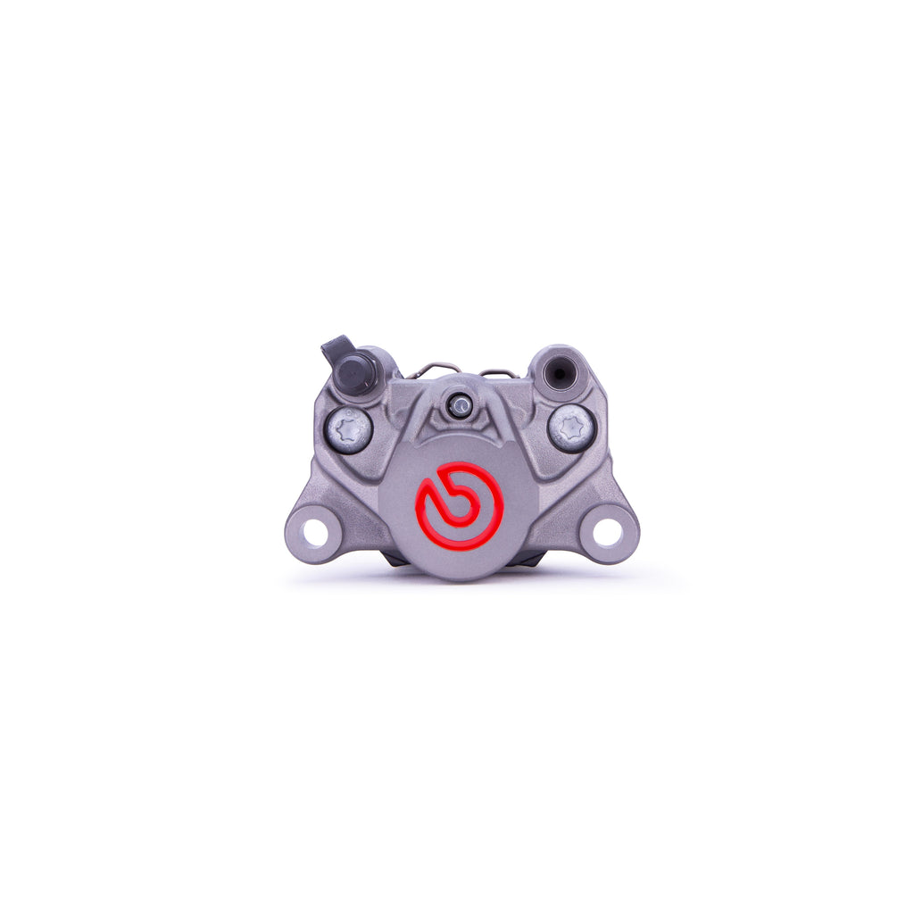 Brembo P2 34mm rear caliper, Titanium with red logo, left bleeder