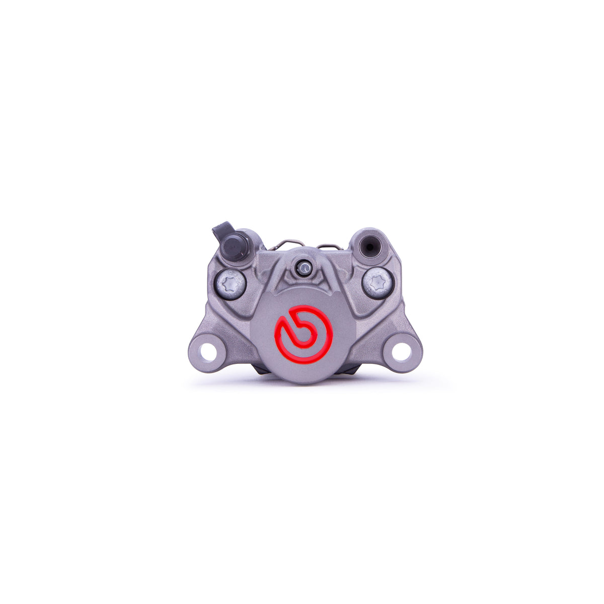 Brembo P2 34mm rear caliper, Titanium with red logo, left bleeder