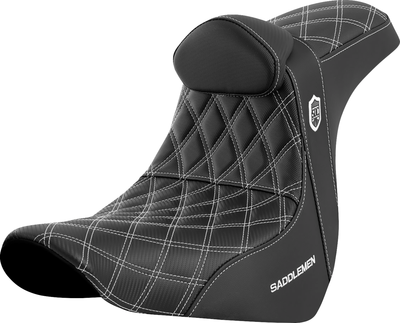 SADDLEMEN SEAT SDC PERF GRIPPER W/BR WHITE STITCH