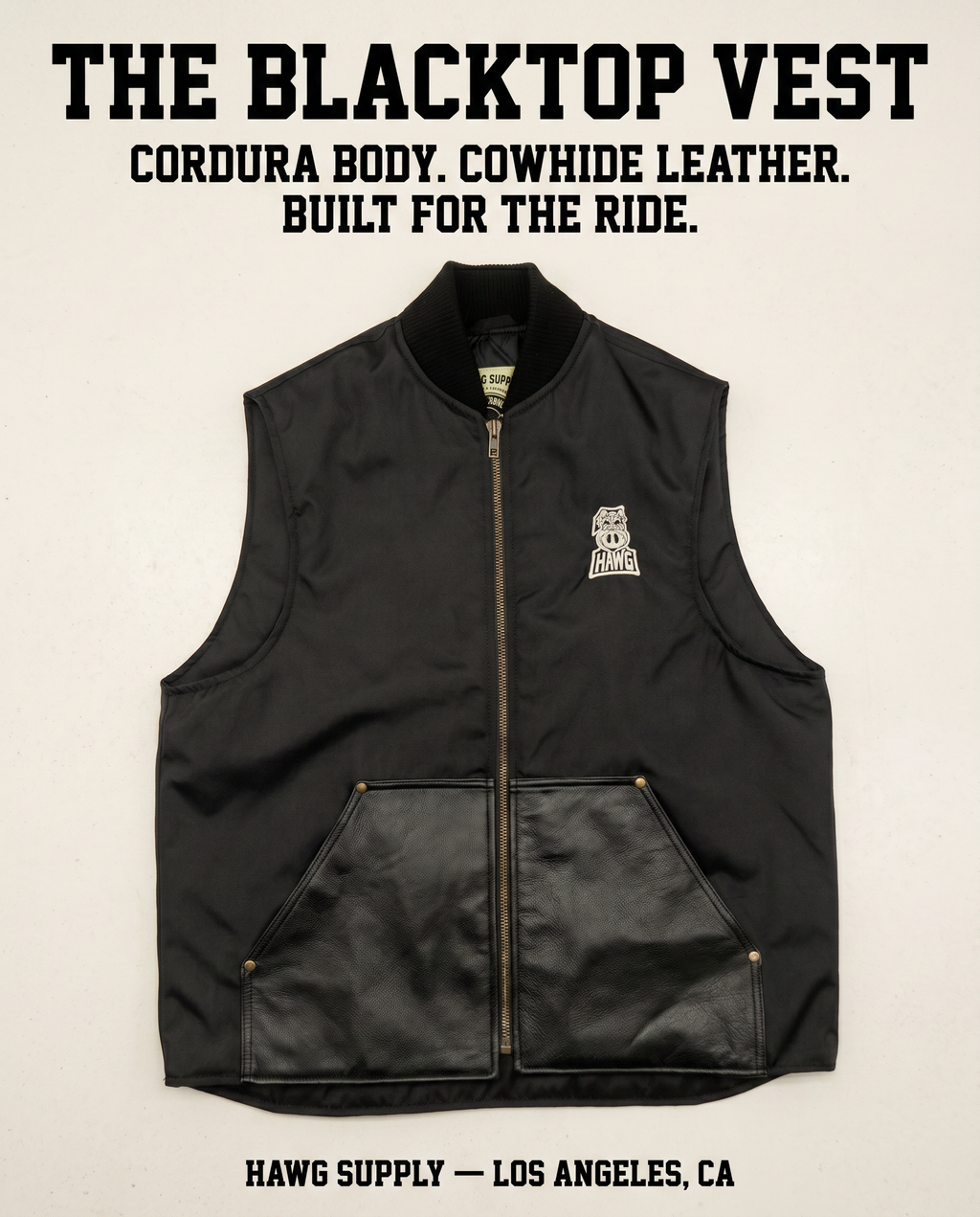 Blacktop Motorcycle Vest – Cordura® with Leather Pockets – Hawg Supply Blacktop Motorcycle Vest – Cordura® with Leather Pockets – Hawg Supply