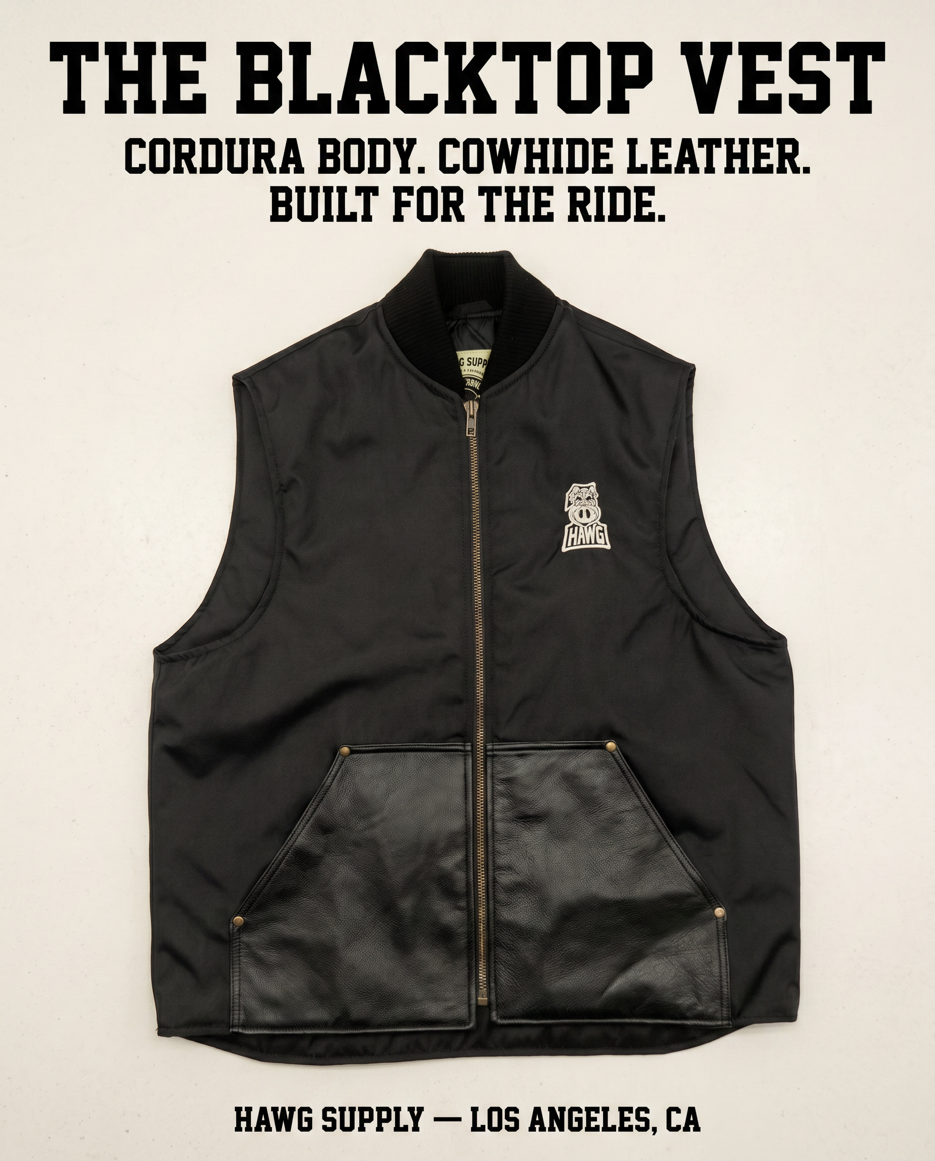 Blacktop Motorcycle Vest – Cordura® with Leather Pockets