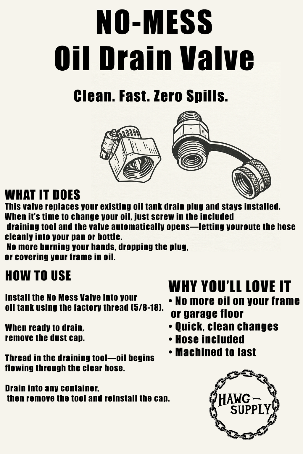 "No Mess" Oil Drain Valve
