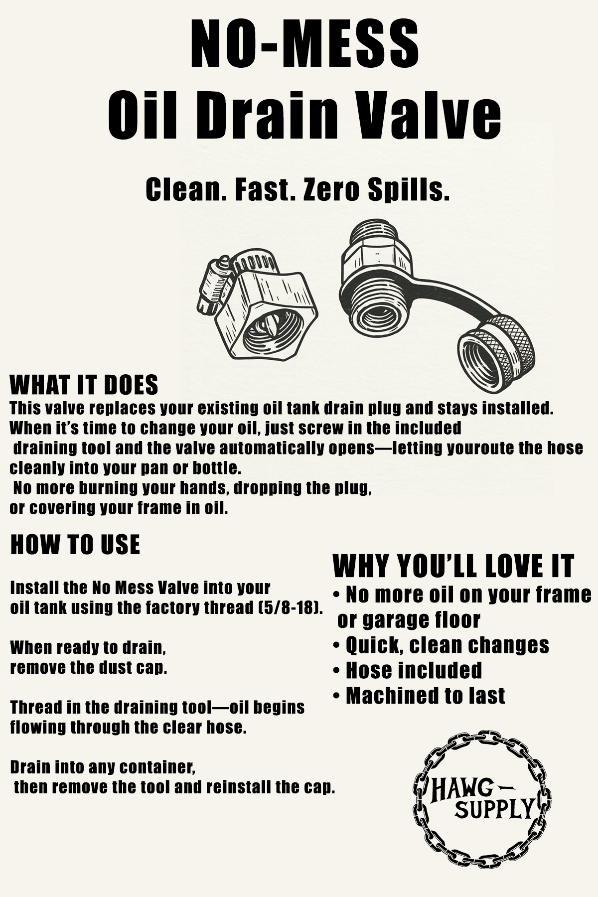 "No Mess" Oil Drain Valve