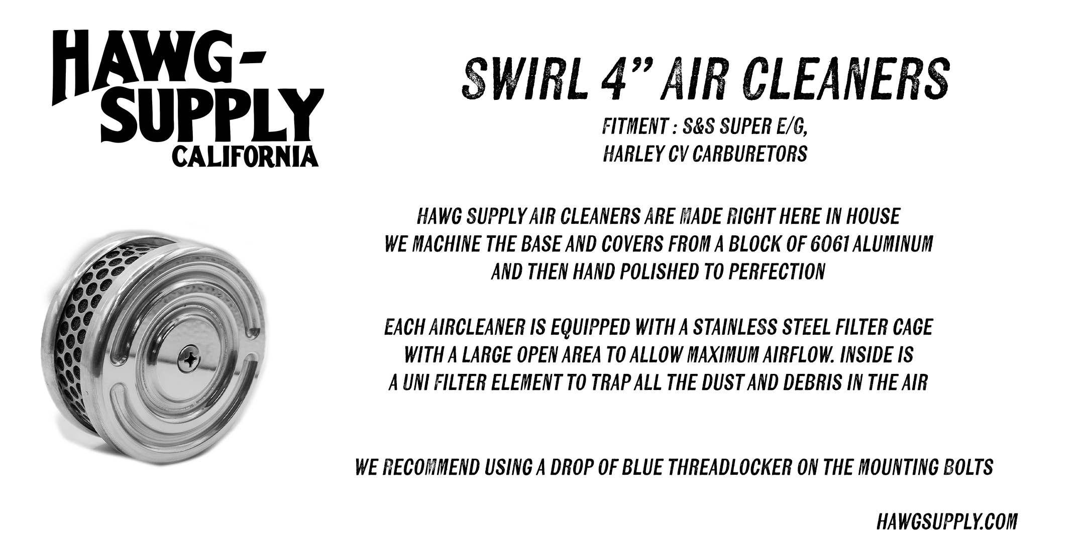 Swirl 4" Air Cleaner S&S and CV Carb